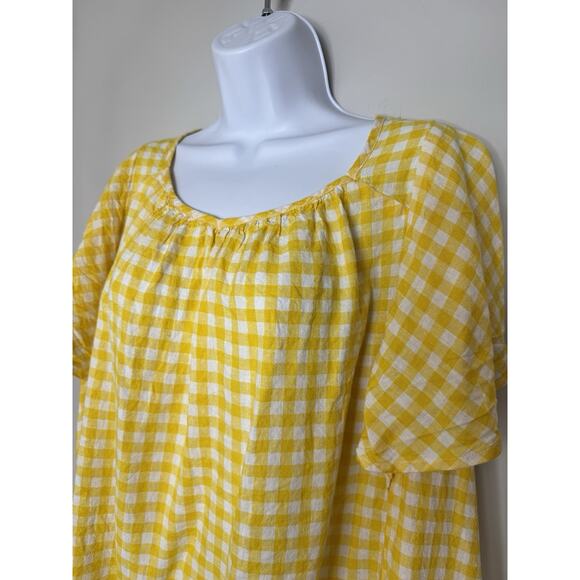 Old Navy Linen Gingham Milkmaid Babydoll Top Womens Plus Size 4X Yellow Peasant - Picture 3 of 13